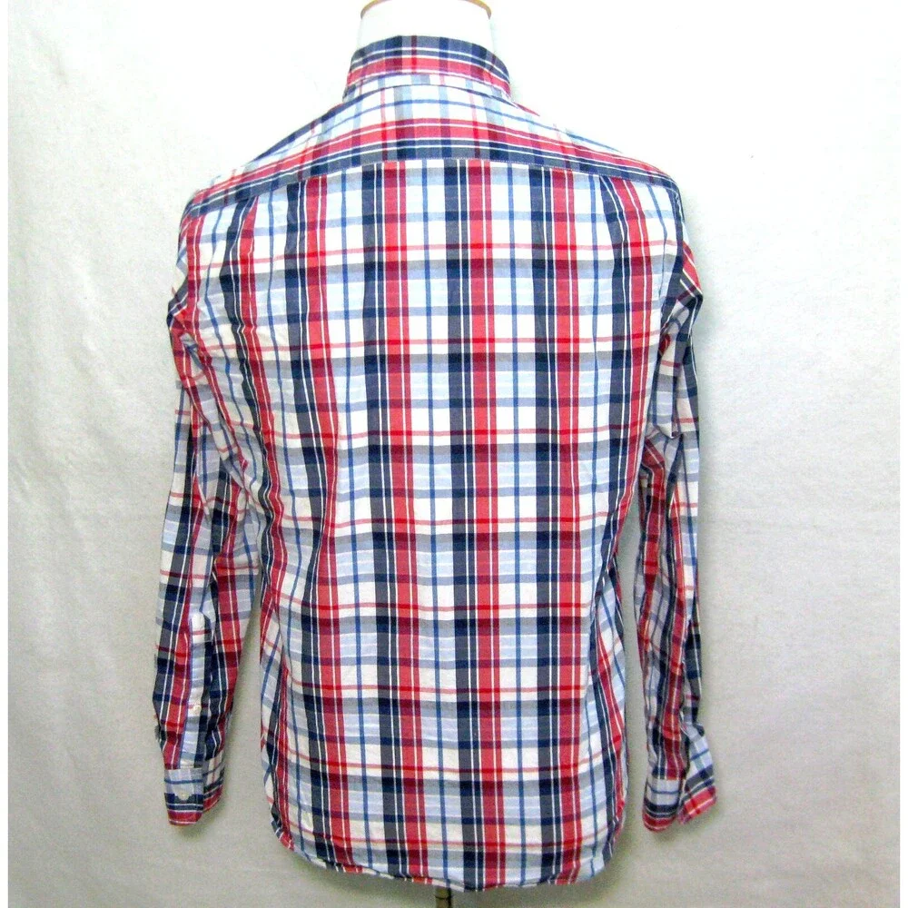 J.CREW Men's (Size Medium) Blue Red Plaid Long Sleeve Button Front Shirt Cotton